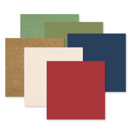 6 sheets of cardstock: Shell Shimmer, Bronze Shimmer, Navy, Crimson, Olive and Parakeet Shimmer.