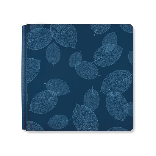 Golden Harvest Album Cover on a white background. Navy bookcloth material with layered, falling leaves design in light blue foil.