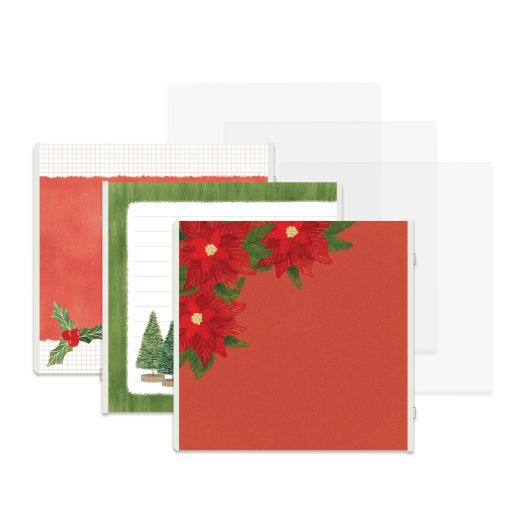 Seasonal Sightings Fast2Fab Refill Pages and Page Protectors on a white background. Predesigned pages have Christmas-themed designs.
